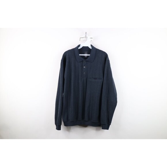 Vintage 90s Y2K Streetwear Mens Medium Ribbed Fleece Collared Sweatshirt Blue - Picture 1 of 10